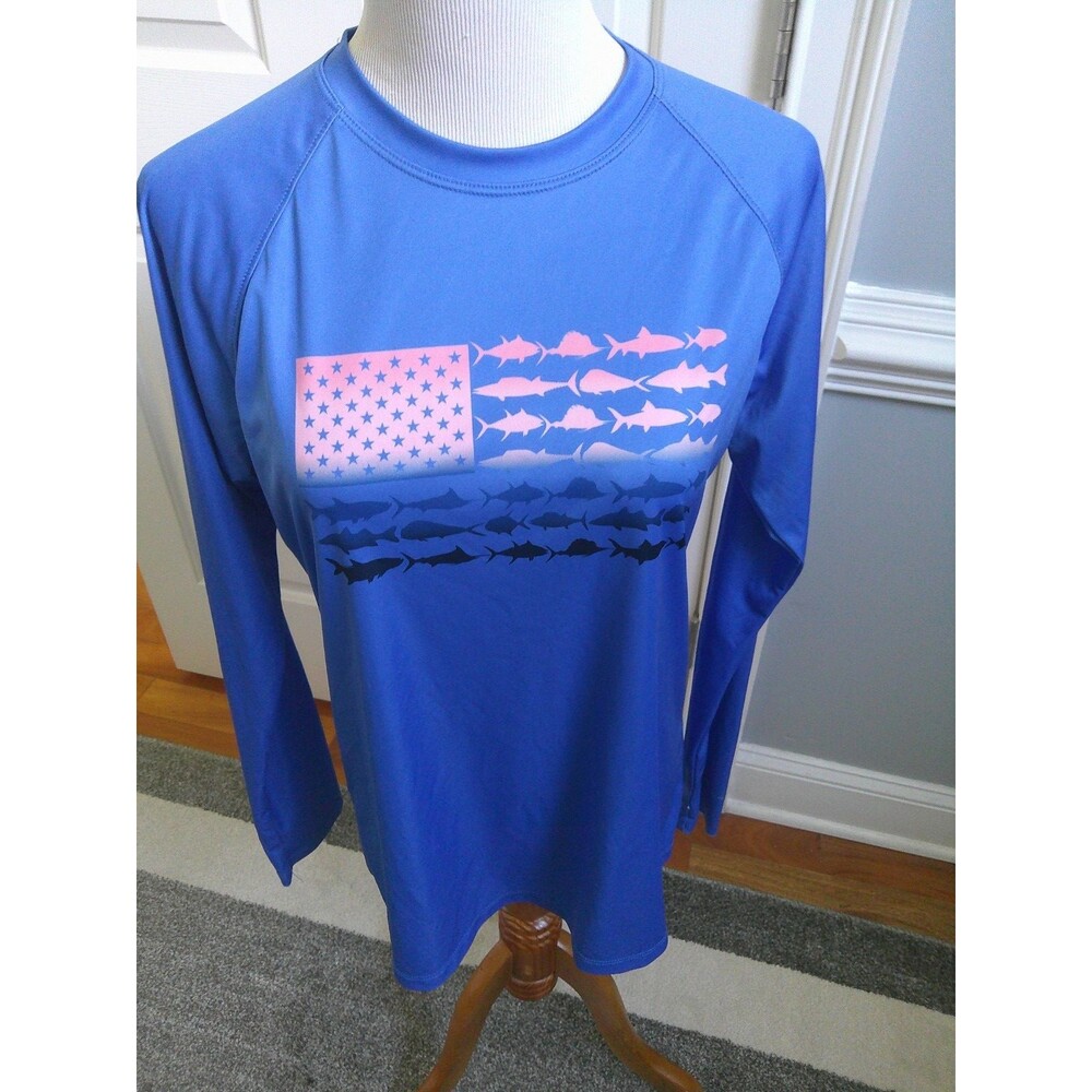 Columbia PFG Tidal Omni-Shade Tee Fish Flag UPF 50 Long-Sleeve  Women's LARGE